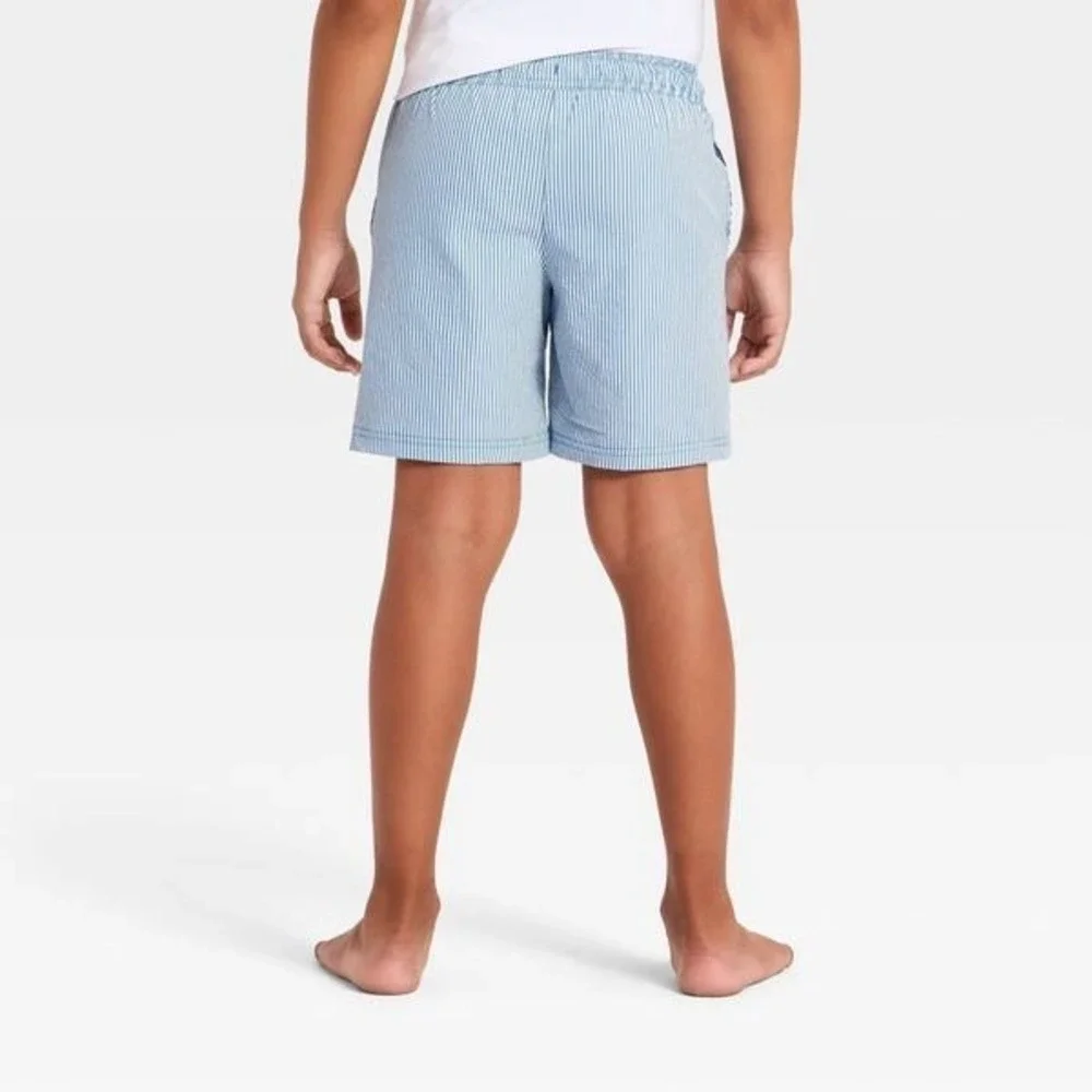 Cat & Jack Boys Blue White Seersucker Stripe Swim Trunks Size L 10/12 Drawstring